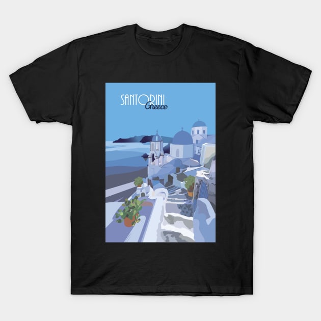 Santorini Greek Summer Holiday Illustration T-Shirt by Holailustra